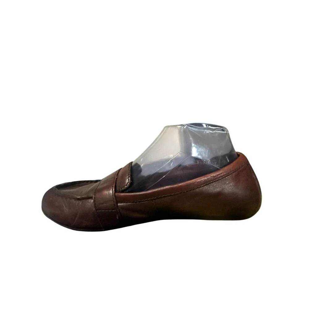 Born Brown Leather Slip On Loafers Size 7.5M Silver Buckle Boho Flats Outdoor